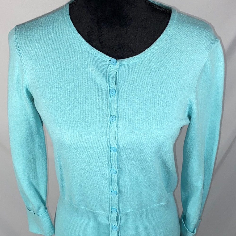 The Limited Aqua Blue Cardigan Sweater Womens Medium Button Front - Picture 2 of 8
